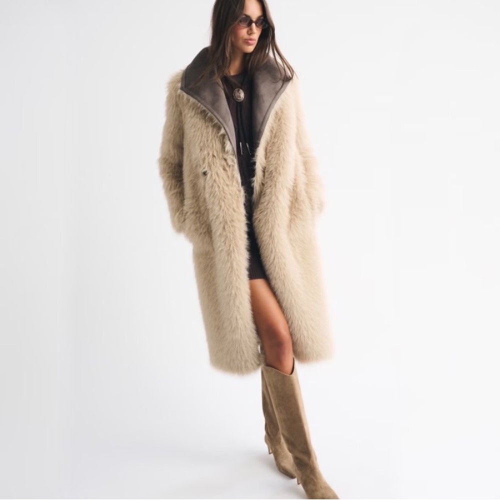 reversible vegan suede shearling long coat - Picture 4 of 13